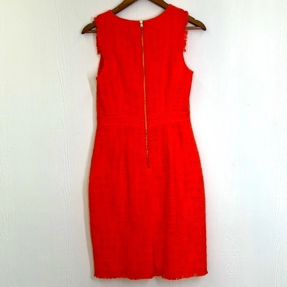 J Crew - Neon Persimmon Sheath Textured Tweed Midi Sleeveless Dress Size 4